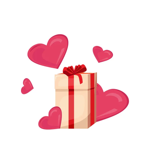 Geschenkkarton Vorhanden Alles Gute Zum Valentinstag Liebeskonzept Vektor Cartoon Illustration — Stockvektor