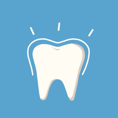 Tedaviden sonra sağlıklı, parlak ve korunaklı dişler. Diş koruması, diş klipsi. Vektör çizgi film illüstrasyonu.