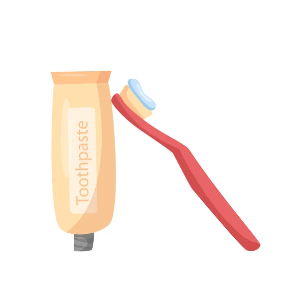 口腔卫生 清洁牙齿 牙膏和牙刷 矢量卡通画 — 图库矢量图片
