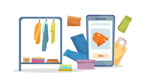 Shopping App Mobiele Apps Shop Commerce Concept Vector Illustratie Voor — Stockvector