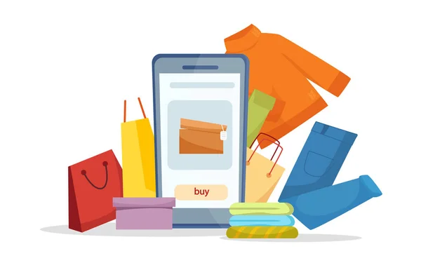 Online Bestelling Shopping App Mobiele Apps Shop Commerce Concept Vector — Stockvector