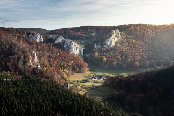 house in autumn valley scenery in Danube valley southern Germany