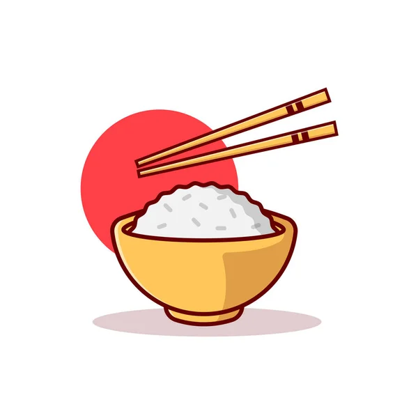 Bowl Rice Chopsticks Flat Vector Illustration Icon White Background Web — 图库矢量图片