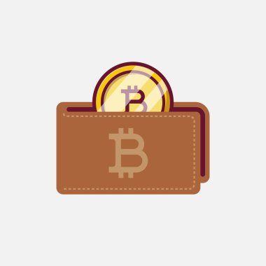 Cryptocurrency bitcoin wallet cartoon vector icon illustration in white background for web, landing page, banner, flier, ads, advertisement, business, local