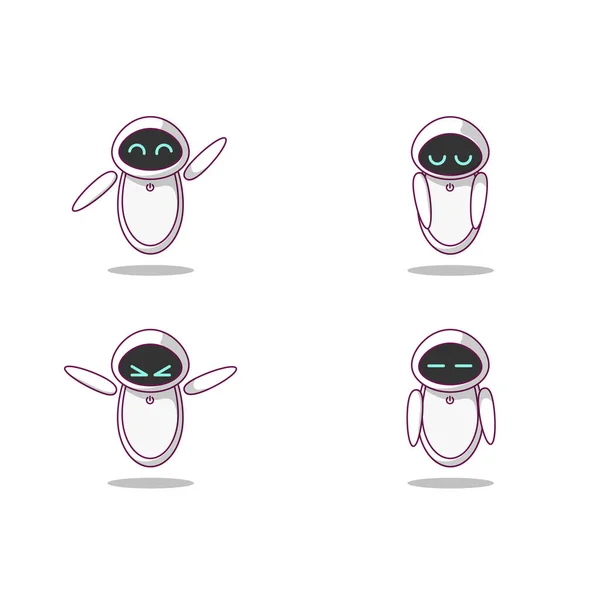 Assistant robot 4 expressions set vector icon illustration flat style on white background for web, landing page, banner, sticker, ads, advertisement, flier