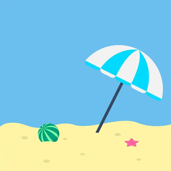 Vacation Travel Concept Umbrella Beach Ball Starfish Flat Style Vector — Archivo Imágenes Vectoriales