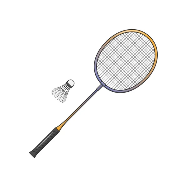 Badminton Racket Και Shuttlecock Επίπεδη Διανυσματική Εικονογράφηση Εικονίδιο Λευκό Φόντο — Διανυσματικό Αρχείο