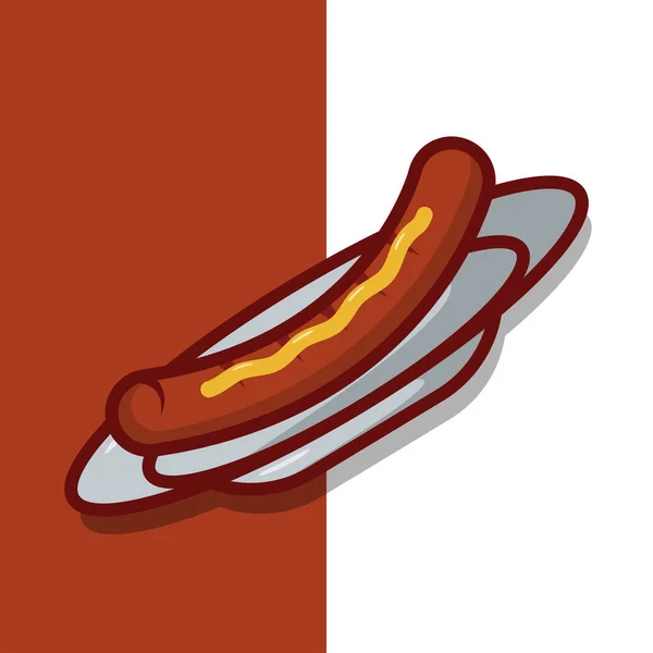 Sausage Plate Vector Icon Illustration Hotdog Vector Flat Cartoon Style — Stockvektor