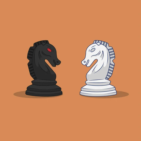 Chess Knight Black White Face Each Other Horse Head Vector — Vettoriale Stock