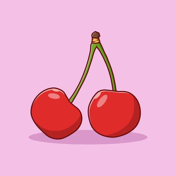 Cherry Two Cherries Vector Icon Illustration Flat Style Purple Background — Stockvektor