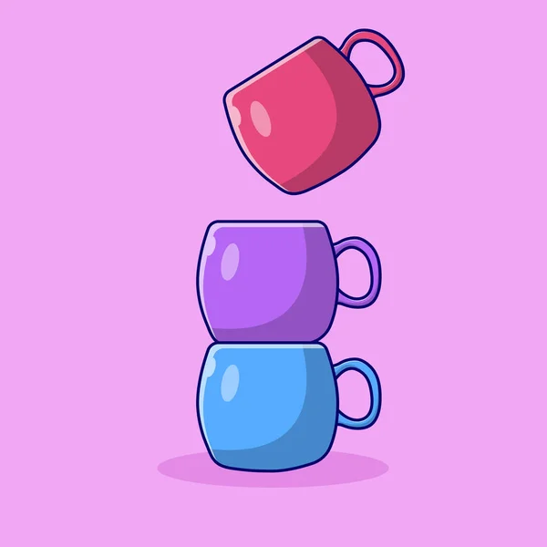 Stack Colorful Mug Vector Illustration Drink Coffee Cup Flat Cartoon — Vettoriale Stock