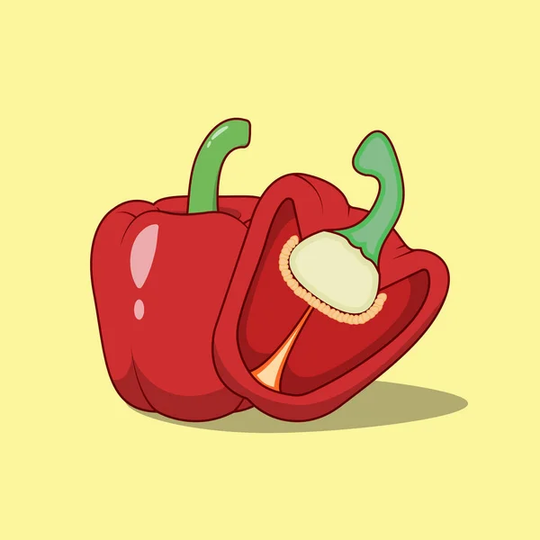 Bell Pepper Vector Illustration Cooking Ingredient Whole Half Flat Cartoon — Stock Vector