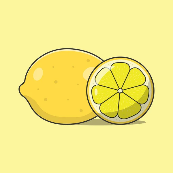 Ilustración Vectores Limón Fruta Agria Fresca Entero Medio Estilo Plano — Vector de stock