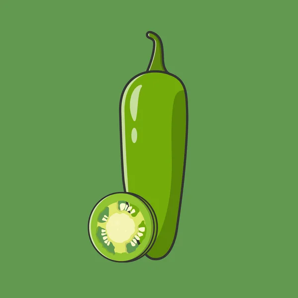 Platte Cartoon Jalapeno Vector Hete Groene Chili Peper Groene Achtergrond — Stockvector