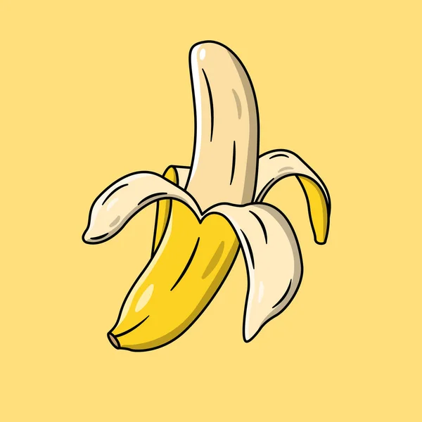 Полуочищенный Банановый Вектор Фрукт Здоровое Питание Плоский Мультипликационный Стиль Подходит — стоковый вектор