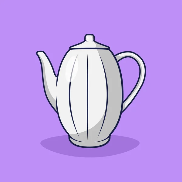 陶瓷茶壶平面矢量图解图标在紫色背景上的网页 登陆页 — 图库矢量图片