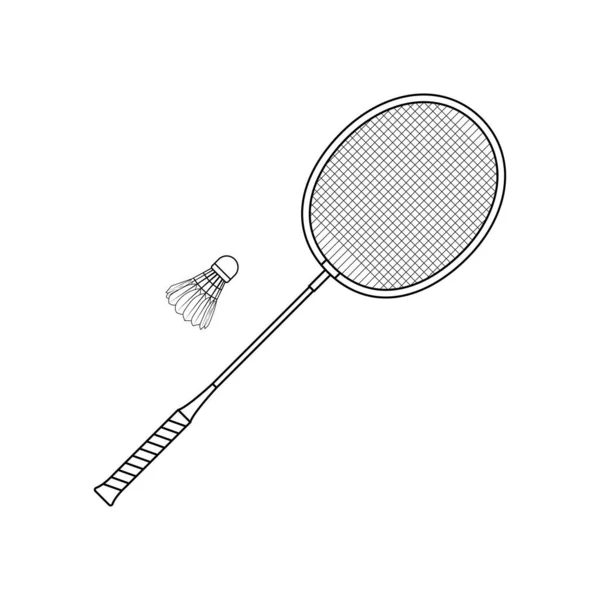 Raqueta Bádminton Esquema Shuttlecock Icono Ilustración Sobre Fondo Blanco — Vector de stock