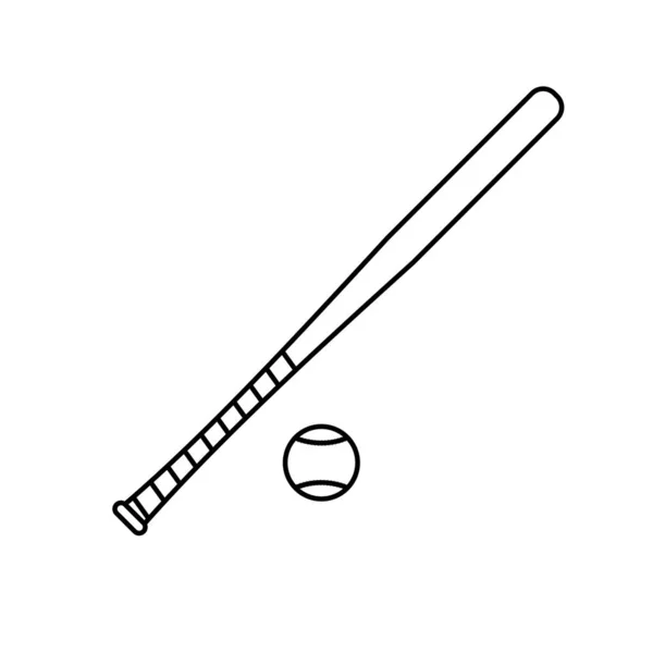 Baseballschläger Und Ball Umreißen Icon Illustration Auf Weißem Hintergrund — Stockvektor