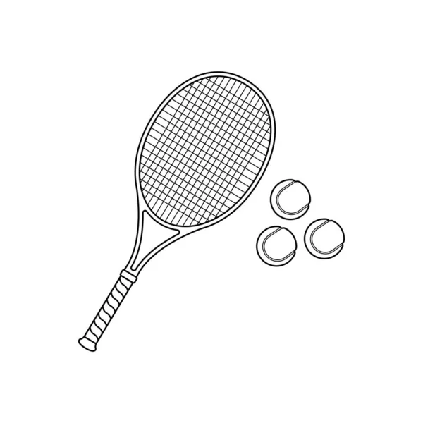 Raqueta Tenis Esbozo Pelota Icono Ilustración Sobre Fondo Blanco — Vector de stock