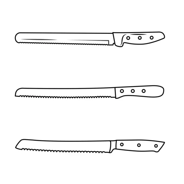 Bread Knife Set Outline Icon Illustration White Background — Stock Vector