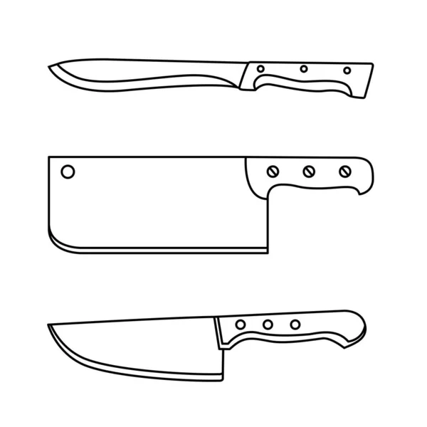 Ensemble Couteaux Boucher Cuisine Illustration Icône Contour Sur Fond Blanc — Image vectorielle