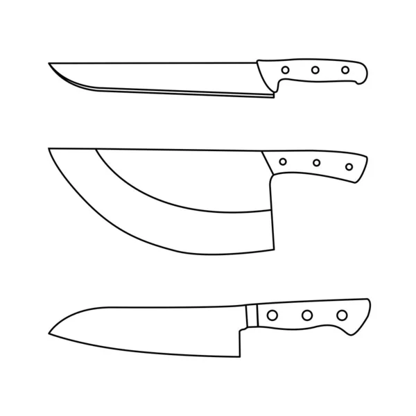 Metzger Und Küchenmesser Set Umrisse Icon Illustration Auf Weißem Hintergrund — Stockvektor