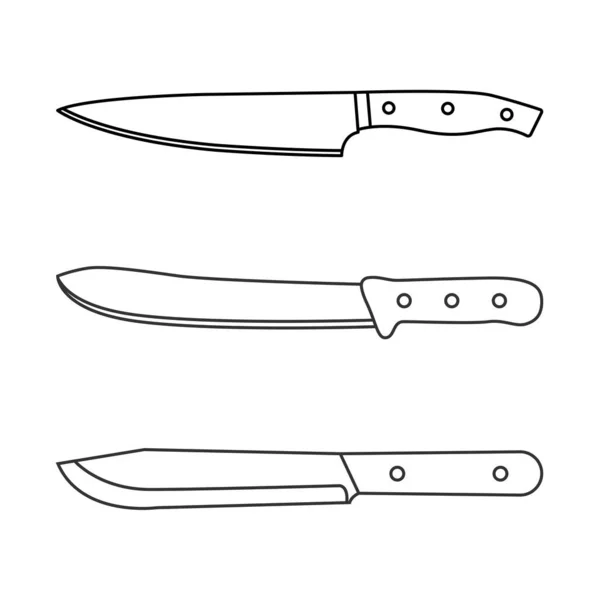 Butcher Kitchen Knife Set Outline Icon Illustration White Background — Stock Vector