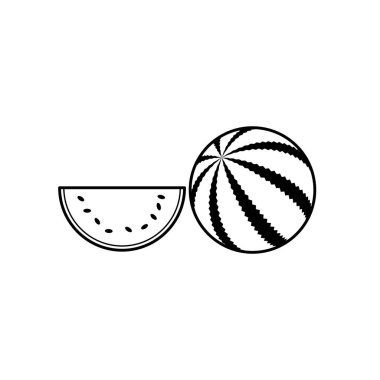 Watermelon Black and White Icon in Outline Style on a White Background Suitable for Tropical, Summer, Fruit Icon. Isolated vector
