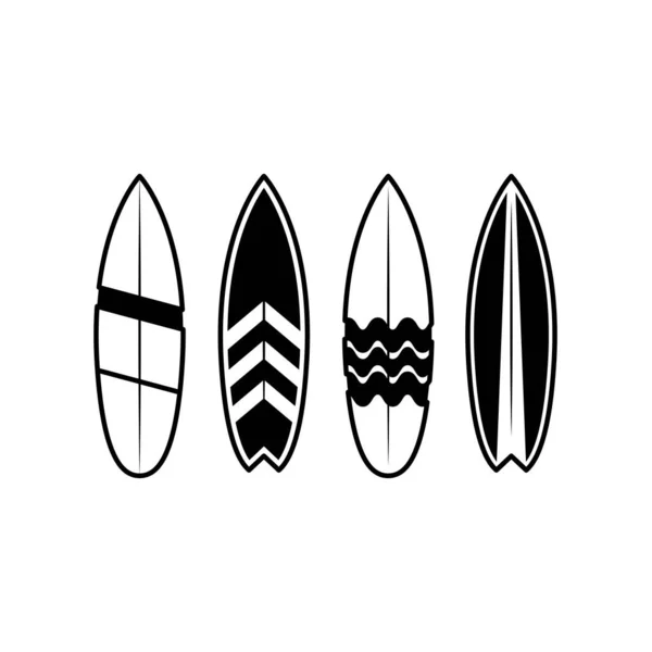 Icono Tabla Surf Blanco Negro Estilo Contorno Lleno Sobre Fondo — Vector de stock