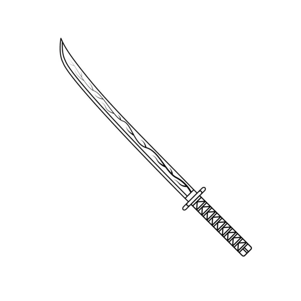 Katana Kılıç Siyah ve Beyaz Simgesi Dış Hatlar Tarzı 'nda Askeri, Samuray ve Silah Simgesi İçin Uygun Beyaz Arkaplan. İzole edilmiş
