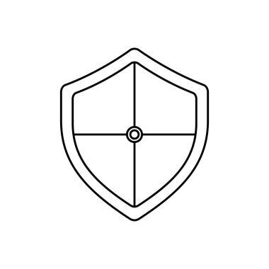 Kalkan Siyah ve Beyaz Simgesi Taslak Tarzı ile Beyaz Arkaplan Logo, Ordu, Güvenlik Simgesi İçin Uygun. İzole edilmiş