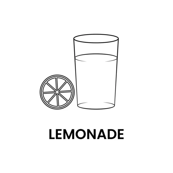 Citronová Limonáda Voda Černá Bílá Ikona Obrysu Styl Bílém Pozadí — Stockový vektor