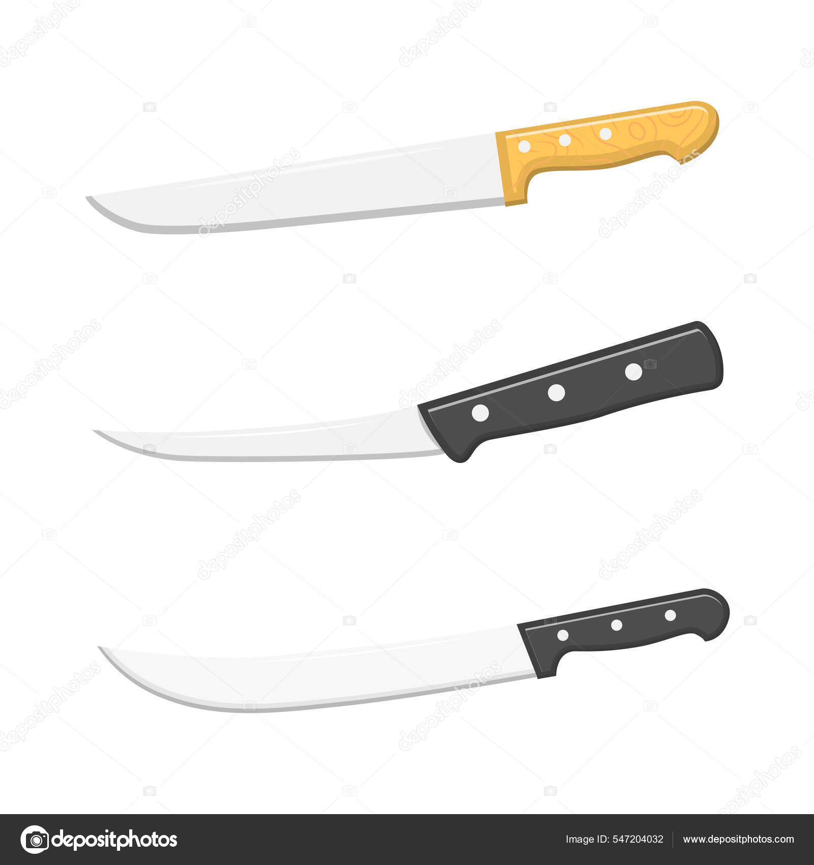 Kitchen knives big size set isolated on white Vector Image