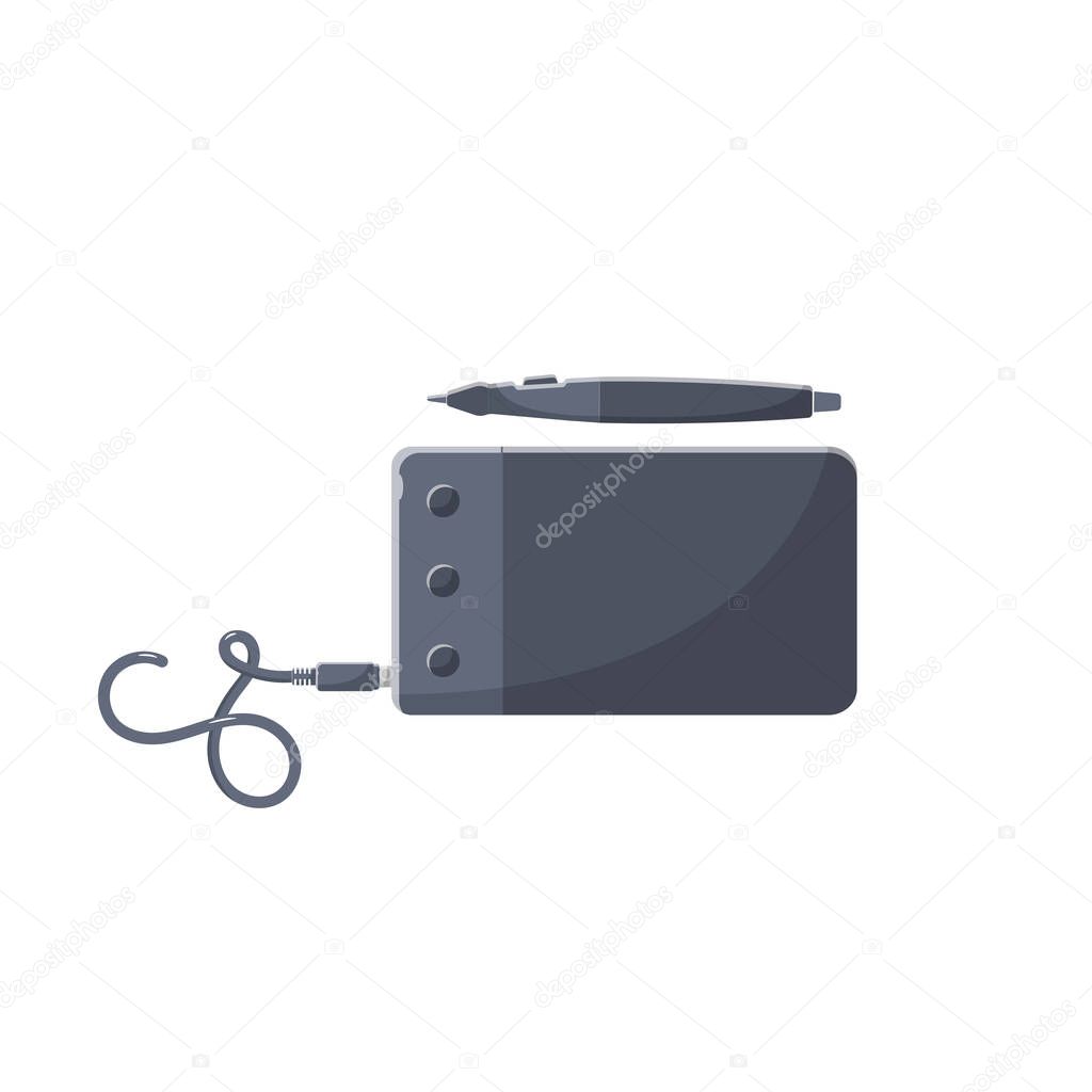 Pen Tablet Flat Illustration. Clean Icon Design Element on Isolated White Background
