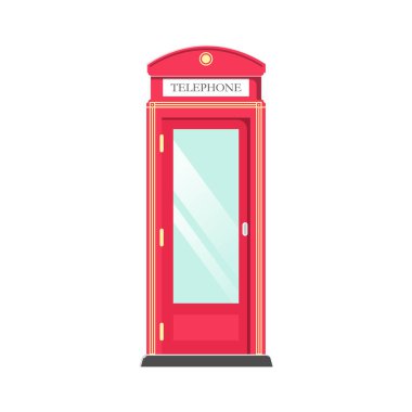 Kırmızı Telefon Booth Flat Illustration. İzole edilmiş Beyaz Arkaplanda Temiz Simge Tasarım Elemanı