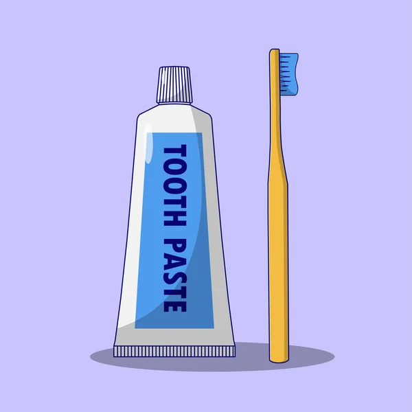 Spazzolino Denti Dentifricio Vector Icon Illustration Vettore Igiene Orale Stile — Vettoriale Stock