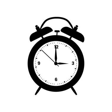 Alarm Saati Silüeti Siyah ve Beyaz Görüntü Simgesi Aygıt, Alarm, Zaman Simgesi Ölçümlemeye Uygun İzole Beyaz Arkaplan Simgesi