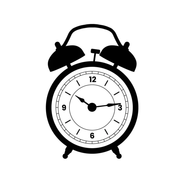 Alarm Clock Silhouette Fekete Fehér Illusztráció Ikon Izolált Fehér Háttér — Stock Vector