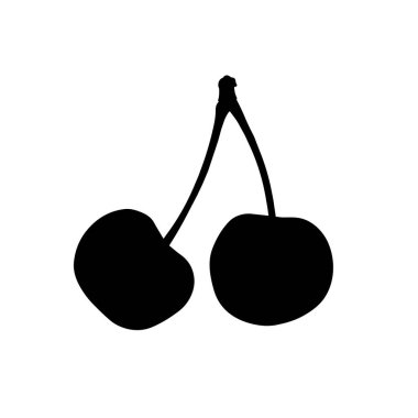 Kirazlı Siluet. İzole edilmiş Beyaz Arkaplanda Siyah ve Beyaz Simge Tasarım Elemanı