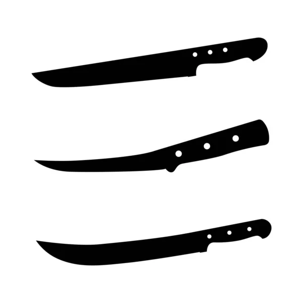 Cuchillo Cocina Silueta Cuchillo Carnicero Elemento Diseño Iconos Blanco Negro — Archivo Imágenes Vectoriales