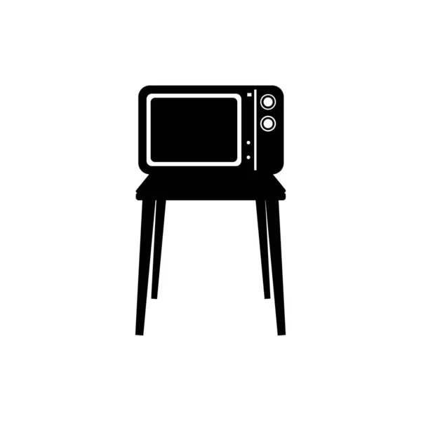 Rétro Sur Table Silhouette Icône Noire Blanche Sur Fond Blanc — Image vectorielle