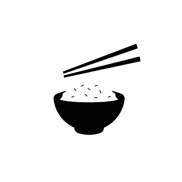 Rice Bowl Chopsticks Silhouette Black White Icon Design Element Isolated — Stock Vector