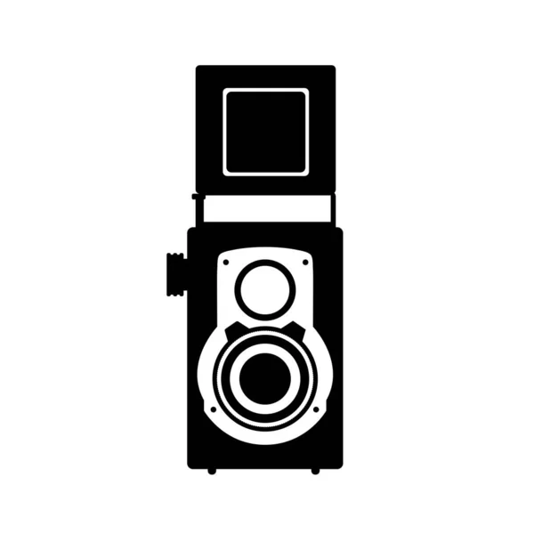 Silhouette Caméra Vintage Élément Conception Icône Noir Blanc Sur Fond — Image vectorielle
