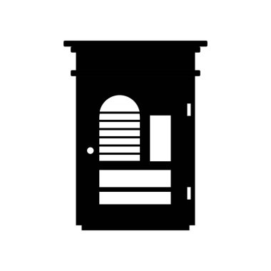 Küçük Gardırop Siyah ve Beyaz Simgesi. İzole edilmiş Beyaz Arkaplanda Siluet Tasarım Elementi