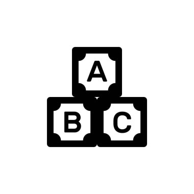 Alfabe Blokları Silueti. İzole edilmiş Beyaz Arkaplanda Siyah ve Beyaz Simge Tasarım Elemanı