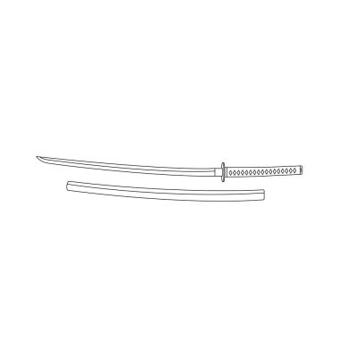 Katana Sword with Scabbard Outline Icon Illustration on Isolated White Background