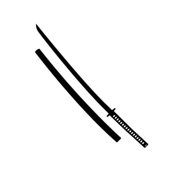 Katana Sword Com Scabbard Silhouette Elemento Design Ícone Preto Branco — Vetor de Stock