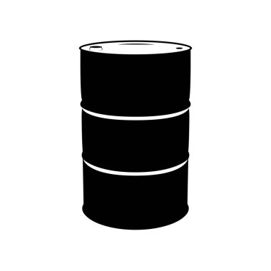 Benzin varili silueti. İzole edilmiş Beyaz Arkaplanda Siyah ve Beyaz Simge Tasarım Elemanı