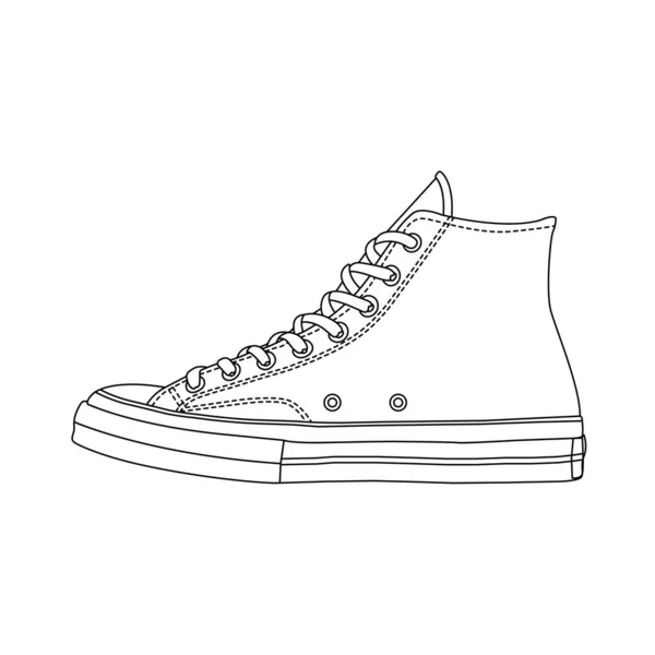 Ilustrasi Ikon Sneakers Outline Pada Latar Belakang Putih Terisolasi - Stok Vektor
