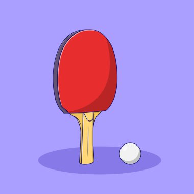 Ping Pong Paddle ve Taşak Vektörü Simgesi İllüstrasyonu Tasarım Elemanı, Klip Sanatı, Web, İniş sayfası, Etiket, Banner. Düz Çizgi Film Biçimi